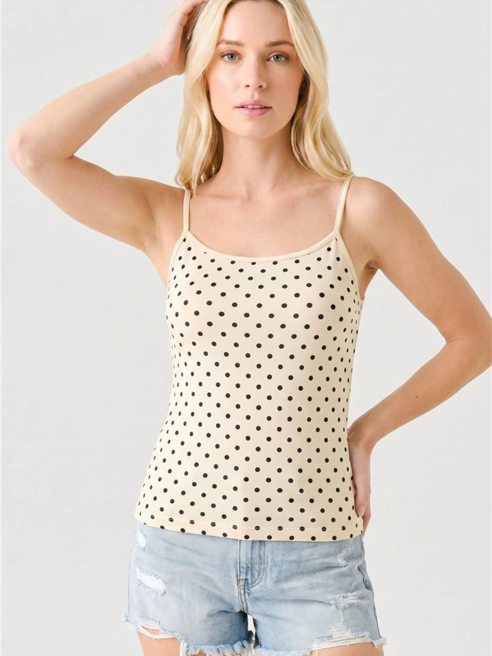 ZARA Cream Black Polka Dot Cami Casual Versatile Slimming Top